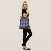 Tote Bag Rétro Mandala bleu violet et jaune (Sur le modèle)