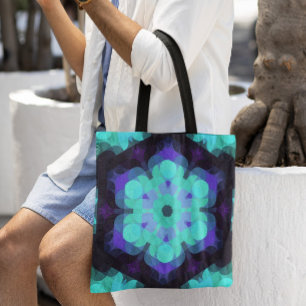 Tote Bag Retro Mandala Flower bleu violet et vert