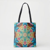 Tote Bag Retro Mandala Flower Blue Vert et rose (Devant)