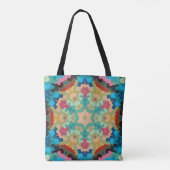 Tote Bag Retro Mandala Flower Blue Vert et rose (Dos)