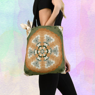 Tote Bag Retro Mandala Orange Vert et Blanc