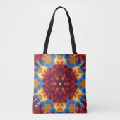 Tote Bag Retro Mandala rouge bleu et jaune (Devant)