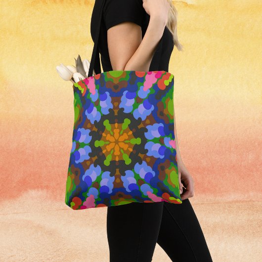 Tote Bag Rétro Mandala Vert bleu et rose