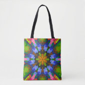 Tote Bag Rétro Mandala Vert bleu et rose (Devant)
