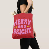 Tote Bag Retro Merry et Bright Holiday Design (De près)