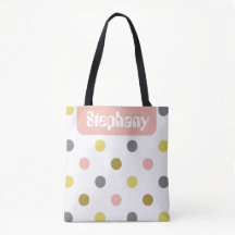 Retro Mod Polka Dots Pink Yellow Name Personalized