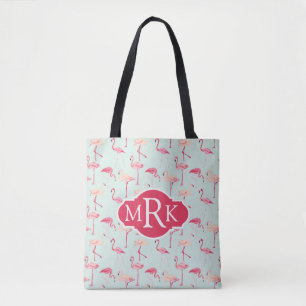 Tote Bag Rétro monogramme du motif de Flamant rose