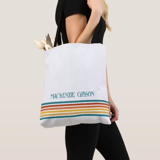 Tote Bag Retro Monogrammed Minimalist Stripes (De près)