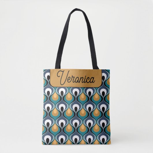 Tote Bag Retro Mood Teal Mustard Name Personalized (Devant)