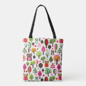 Tote Bag rétro motif de hibou d'arbre rose de feuille (Dos)