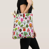 Tote Bag rétro motif de hibou d'arbre rose de feuille (De près)