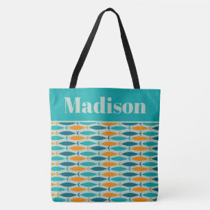 Tote Bag Retro Motif de poisson Turquoise Orange Personnali