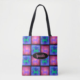 Tote Bag Retro Neon Unicorn Checks Style bleu rose