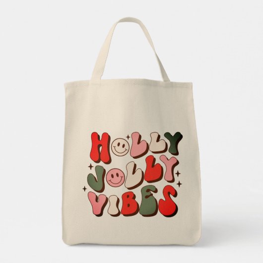 Tote Bag Retro Noël Holly Jolly Vibes Vacances tendance (Dos)