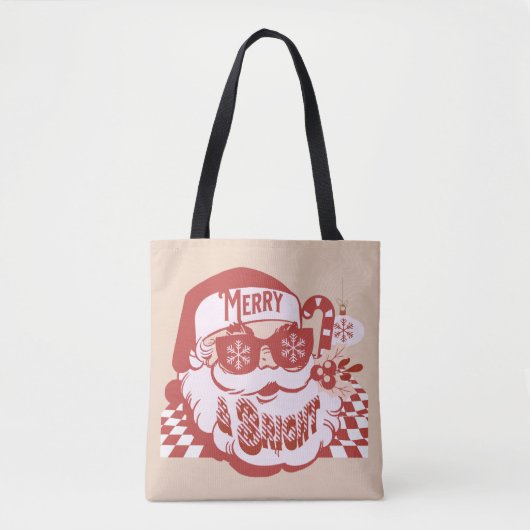 Tote Bag Retro Père Noël Joyeux Noël rose (Devant)