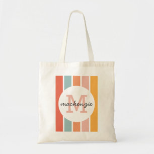 Tote Bag Rétro personnalisé rayures colorées monogrammées