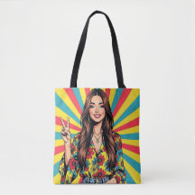 Retro Pop Art Lady giving Peace Sign