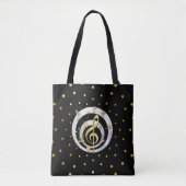 Tote Bag Retro Printed Gold et Silver, effet Notes musicale (Devant)