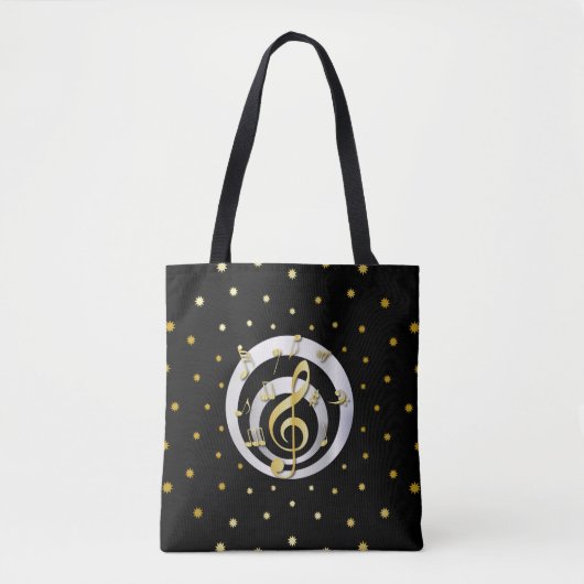 Tote Bag Retro Printed Gold et Silver, effet Notes musicale (Devant)