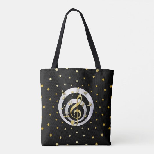 Tote Bag Retro Printed Gold et Silver, effet Notes musicale (Dos)