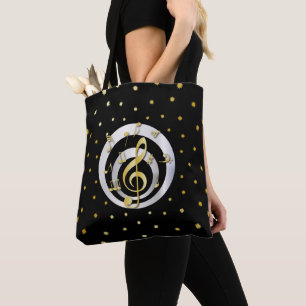 Tote Bag Retro Printed Gold et Silver, effet Notes musicale