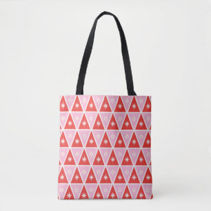 Tote Bag Rétro rose et rouge Noël géométrique