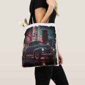 Tote Bag Retro Street Scene Art 1940s Classic Car  (De près)