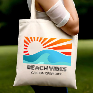 Tote Bag Retro Sunset Beach Vibes Vacances Été Voyage de fi
