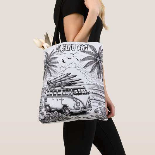 Tote Bag Retro Surf Van Coloring (De près)