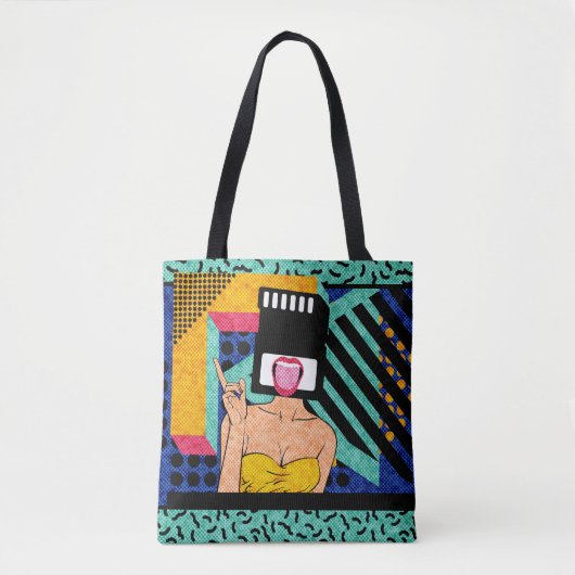 Tote Bag Retro Synthwave SD Card Head Pop Art Woman (Devant)