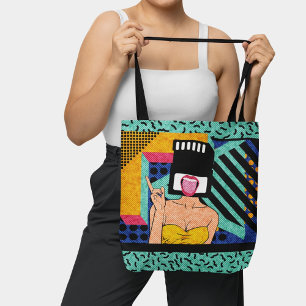Tote Bag Retro Synthwave SD Card Head Pop Art Woman