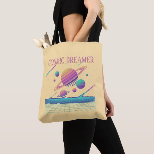 Tote Bag Retro Vaporwave Planets Synthwave (De près)