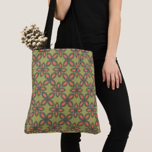 Tote Bag Retro Vert et Orange Abstrait motif floral