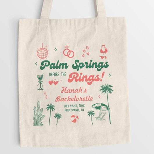 Tote Bag Retro Vert et Rose Palm Spring Enterrement de Vie 
