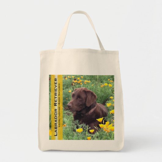 Tote Bag Reusable Chocolate Lab en Californie Poppy Patch (Devant)