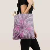 Tote Bag Rêve de fleur rose fractal, Motif d'Imaginaire flo (De près)