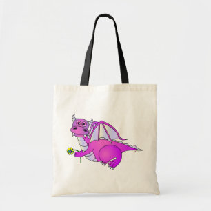 Tote Bag Rêves doux - dragon pourpre mignon avec la fleur