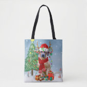 Tote Bag Rhodesian Ridgeback Chien dans neige cadeau de Noë (Devant)