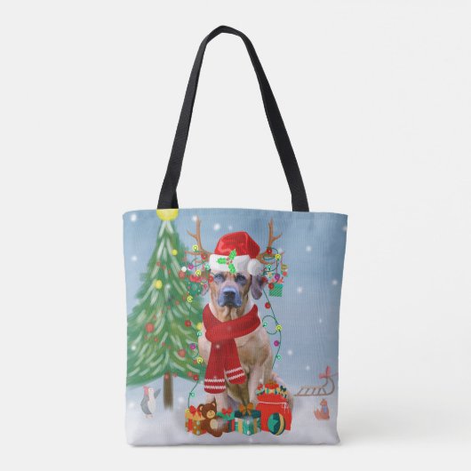 Tote Bag Rhodesian Ridgeback Chien dans neige cadeau de Noë (Dos)