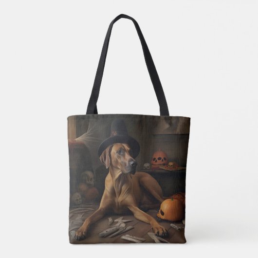 Tote Bag Rhodesian Ridgeback Citrouilles Halloween effrayan (Dos)