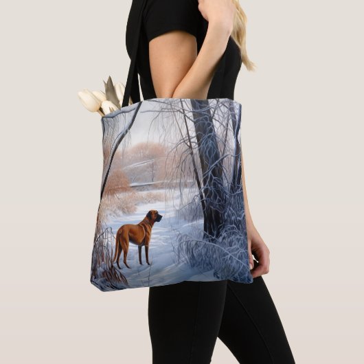 Tote Bag Rhodesian Ridgeback Laisser Neige Noël (De près)