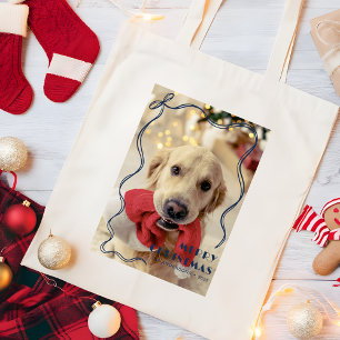 Tote Bag Ribbon rouge blanc Joyeux Noël animal de compagnie