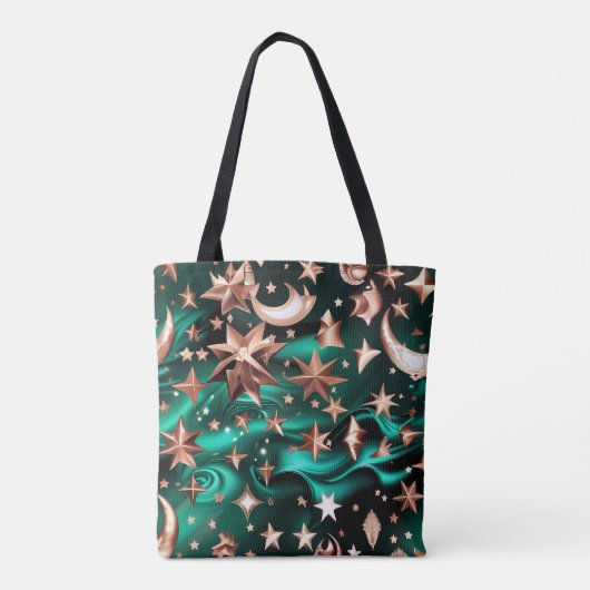 Tote Bag Rich Malachite Green Celestial Moon Phases (Dos)