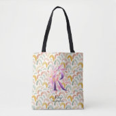 Tote Bag Riley's Radiant Rainbows - Boho Floral Monogram R (Devant)