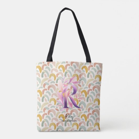 Tote Bag Riley's Radiant Rainbows - Boho Floral Monogram R (Dos)