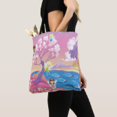 Tote Bag Rive magique avec des fées licorne et sirène (De près)