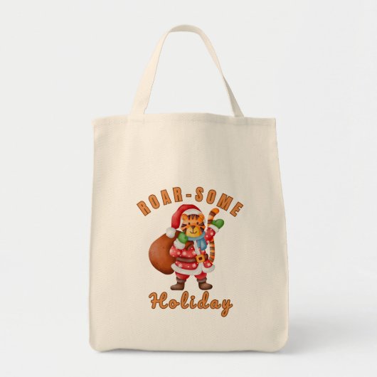 Tote Bag Roar‑some Holiday Tiger Santa – Funny Animal lover (Devant)