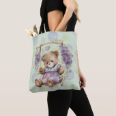 Tote Bag Robe Brown Teddy Bear Swing Lavender (De près)