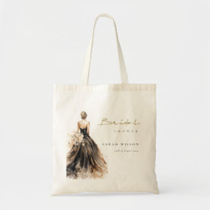 Tote Bag Robe de mariée aquarelle Blush Noir Tente de maria
