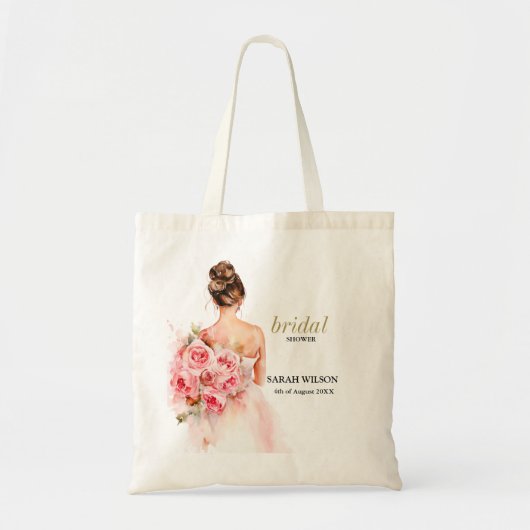 Tote Bag Robe de mariée aquarelle rose mariage Shower de fu (Devant)